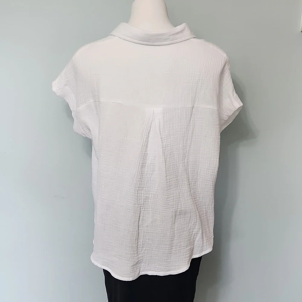 Faroro White Button Down Top High Low Lightweight Summer Blouse - Picture 7 of 12